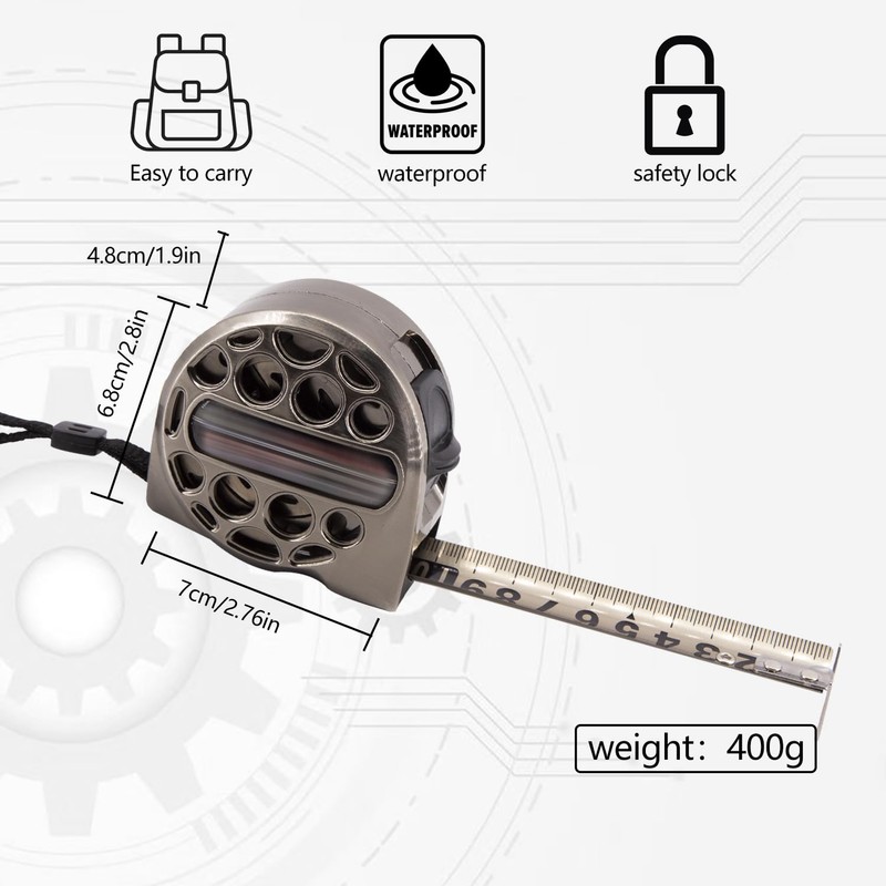 7.5M/25FT Measuring Tape Metric and Imperial, Stainless Steel Hollow Tape