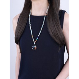 coai Unisex 108 Mala Necklace with 7 Chakras and Gemstones, Base Metal, Tree of Life