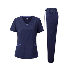 Dagacci Fs22045200 - Uniforme médico para mujer, Elástico en 4 direcciones, azul marino, S