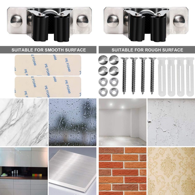 Favbal Mop Broom Holder,2pcs Stainless Steel Wall Mounted Organizer Non-Slip