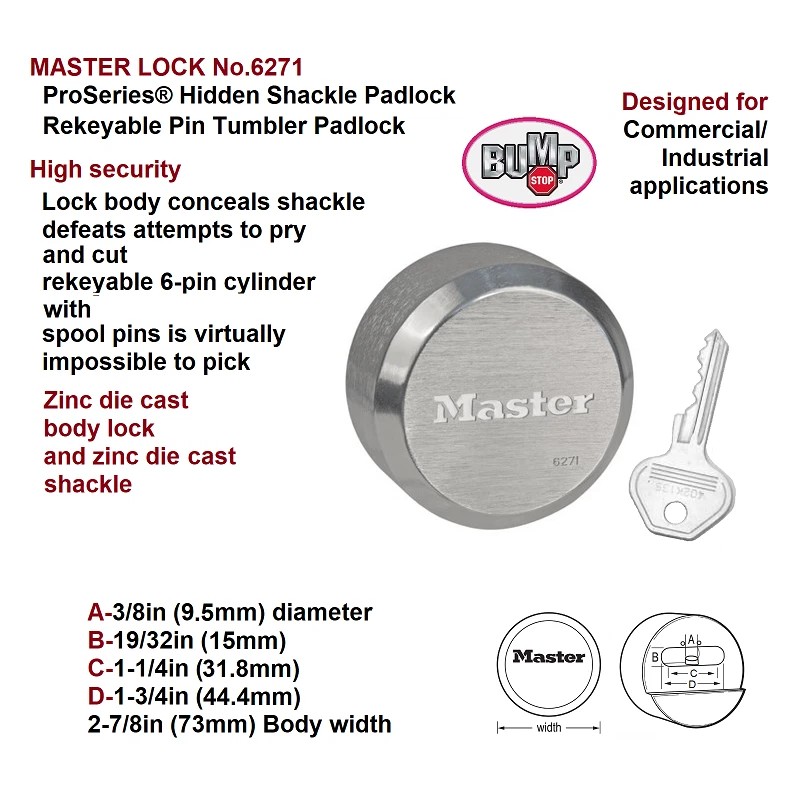 Master Lock ProSeries® Hidden Shackle Padlock, High security, Rekeyable, MASTER