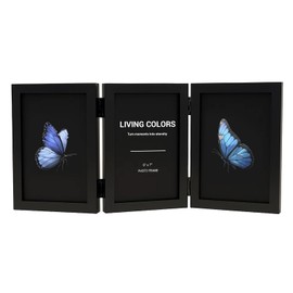 YHIOOWLI 5x7 Picture Frame Hinged, Triple Picture Frames Fold, Wood Photo Frame for Tabletop or Desktop Display Vertically, Black