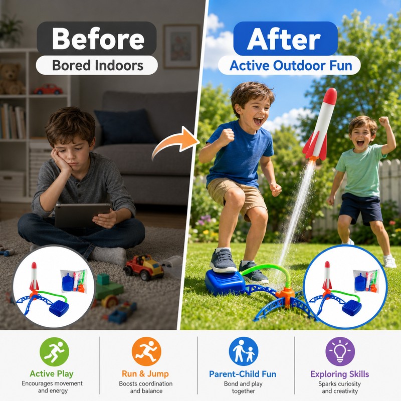Air Powered Rocket Launcher Toy for Kids – Foot Pump