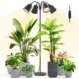 Bstrip Grow Lights for Indoor Plants, 4 Head Floor Grow Light Stand with Flexible Gooseneck, 3800K Full Spectrum Non-Dimmable Light for Plants Growing, 59" Tall Standing Grow Light with Smart Timer