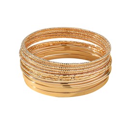 GAUEIOUR 14 PCS Gold Bangle for Women Stainless Steel Indian Punk Chunky Stackable Metal Glossy Smooth Layered Thin Charm Boho Bangles Set