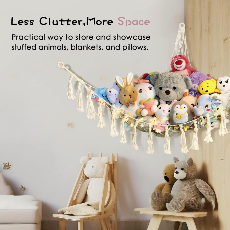 QYINXIU Stuffed Animal Toy Hammock Hanging Large Macrame Toy Hammock