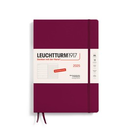 LEUCHTTURM1917 370479 Weekly Calendar & Notebook 2025, Composition B5 Hardcover - 12-Month Planner, 80 g, Lined - Port Red