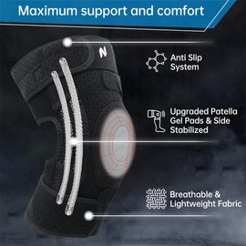 NEENCA ELITE Knee Brace for Men & Women - Open-Back Knee Support with Side Stabilizers & Patella Support for Meniscus Tear, Arthritis Pain, Injury Recovery, Running, Sports (BlackGray, Large)