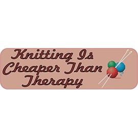StickerTalk Knitting is Cheaper Than Therapy Magnet, 10 inches by 3 inches