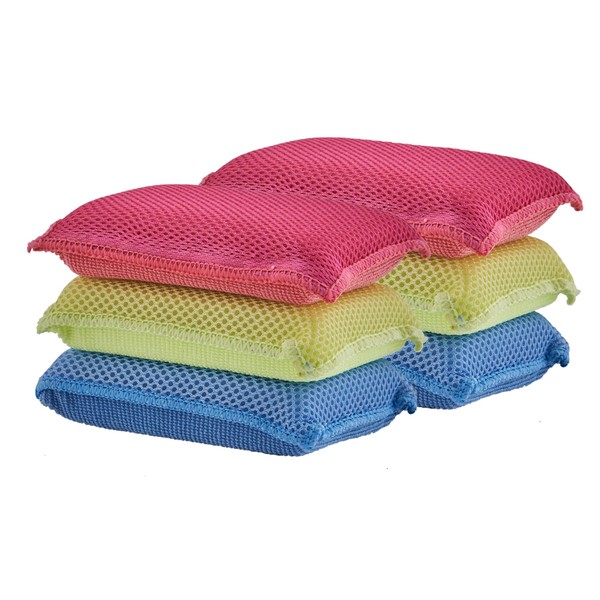 Miracle Microfiber Sponges for Kitchen Kosher Non-Scratch Sponge Scrubber Heavy Duty Multi-Purpose Cleaning of Dishes, Pots, Pans, and Countertops, Machine Washable, 6-Pack, Multi Color, by Superio