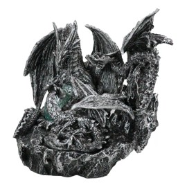 Mother Dragon With Baby Wyrmlings Guarding LED Crystal Egg Night Light Figurine