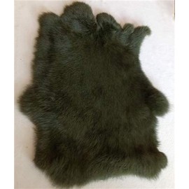 Dyed Tanned Rabbit Skin Fur Hide Pelt, Rabbit Pelt with Sewing Quality Leather Rug Blanket，10" by 12" (ArmyGreen)