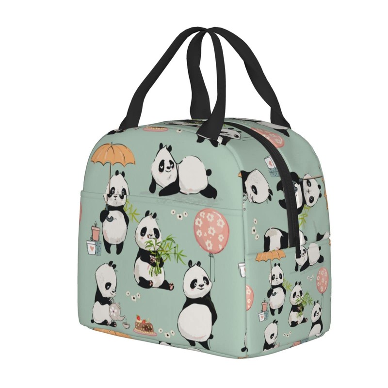 JIMOWANG Panda Portable Lunch Bag Compact Tote Bag Reusable Lunch