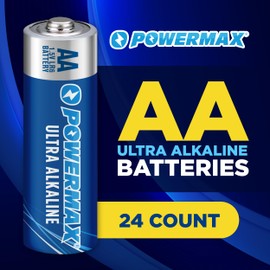 Powermax 24-Count Double AA Batteries, Ultra Long Lasting Alkaline Battery for Home and Office, 10-Year Shelf Life, Reclosable Packaging