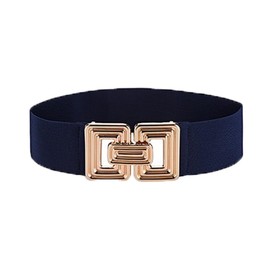 COTIM COYIN Women's Adjustable Elastic Belt With Gold Buckle for Pants Jeans Dresses, Navy Blue