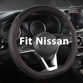 West Llama Customized Auto Car Steering Wheel Cover for Nissan,D Shaped Steering Wheel Cover for Rogue,Altima,Kicks (D-Shaped-Black+Red Line)