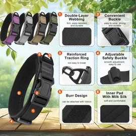 Ledeak Tactical Dog Collar, Adjustable Polypropylene Nylon Dog Collar with Safety Buckle, Padded Soft Dog Collar, Tactical Dog Collar for Medium Large Dogs (Black, M)