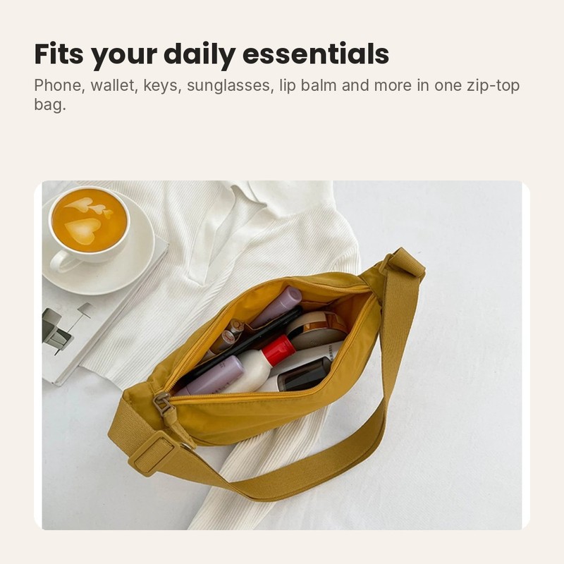 Nylon Crescent Crossbody Bag for Women – Lightweight Slouchy Hobo
