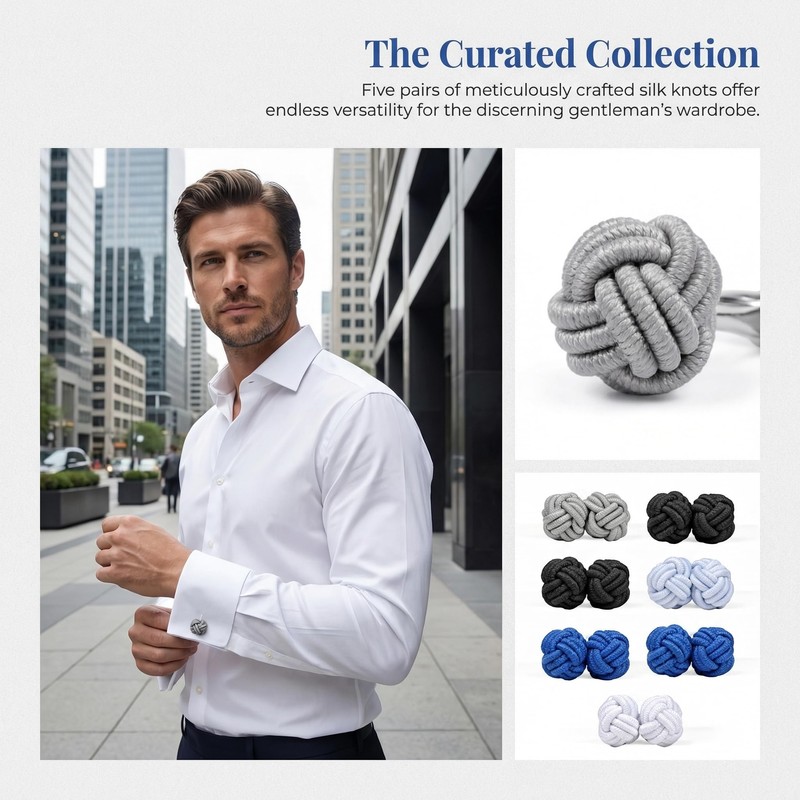KGCGJVB 5 Pairs Cufflinks Set Silk Knot Fabric Cuff Links