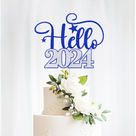 Bejotaa Hello 2024 - Decoración de fiesta de Año Nuevo, decoración para tartas, Feliz Año Nuevo, 2024, suministros para fiestas, Feliz Año Nuevo, decoración de fiesta de Año Nuevo (azul y plateado)