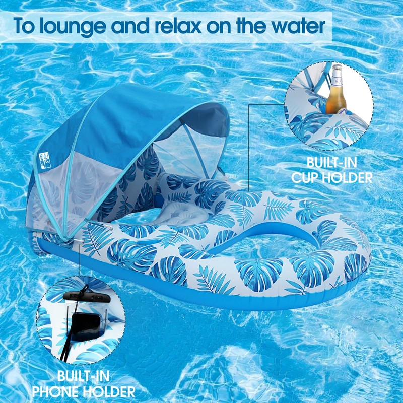 COOLCOOLDEE Pool Lounge Float with Canopy UPF50+,Extra Large Pool Floats