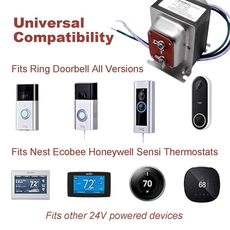 24V 40VA Doorbell Transformer, 24 Volt Thermostat Fits Sensi, Ecobee,