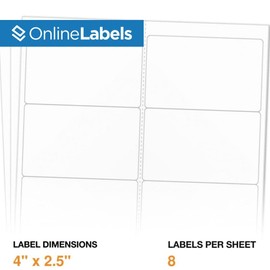 4 x 2.5 Rectangle Labels - Permanent, White Matte - Address, Shipping, Mailing, Gift Labels - Pack of 8,000 Labels, 1,000 Sheets - Inkjet/Laser Printers - Online Labels