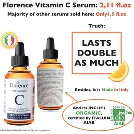 Florence - Organic Vitamin C Serum for Face with Hyaluronic Acid & Niacinamide. Anti-Dark Spots, Wrinkle, Aging Brightening Facial and Eye Contour Vitamin C Serum. Brightening Women and Men Skin Care