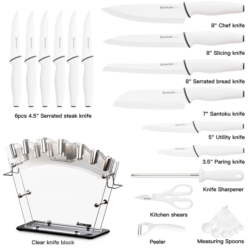 Astercook Knife Set for Kitchen with Block and Sharpener 22