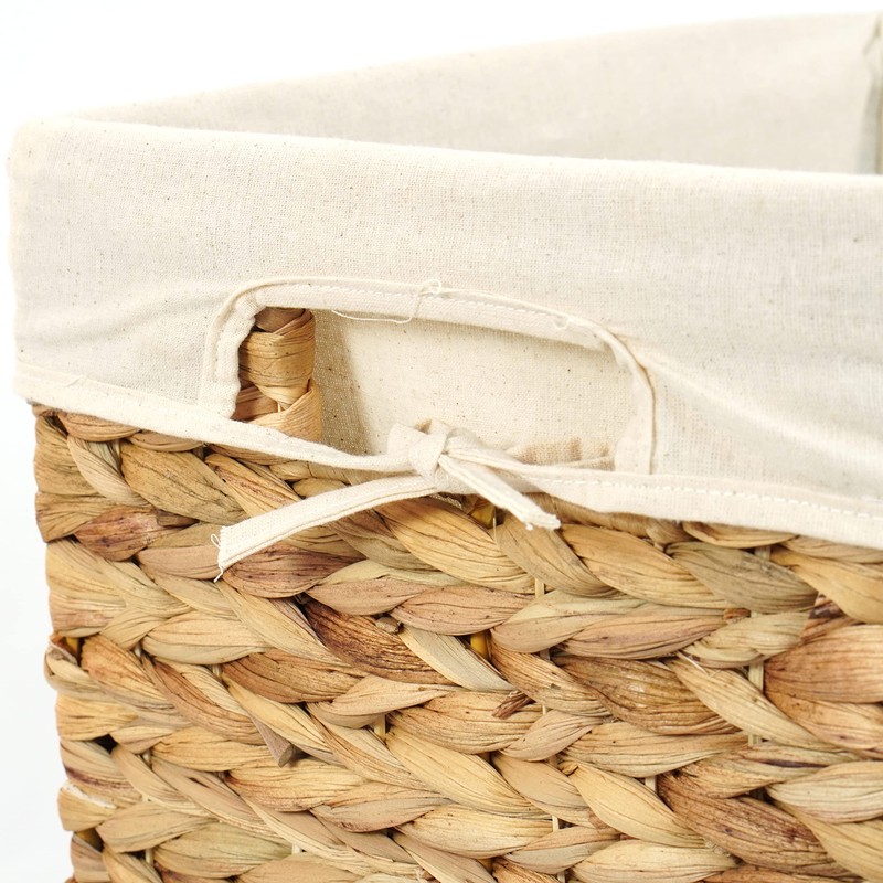 Handmade Rectangular Water Hyacinth Wicker Laundry Hamper with Lid Natural,