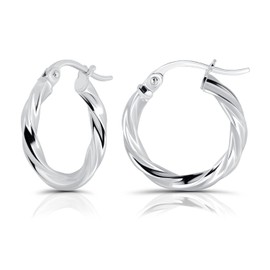 Hoops & Loops - Sterling Silver 15mm Twisted Click Top Hoop Earrings in Sterling Silver