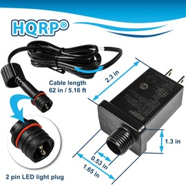 HQRP 24V 0.5A 12W Class 2 Power Supply with Extension Cord, IP44 Raintight Low-Voltage LED Transformer Replacement for Christmas Tree, String Light, Fountain Lights, Inflatable Decorations, ETL Listed