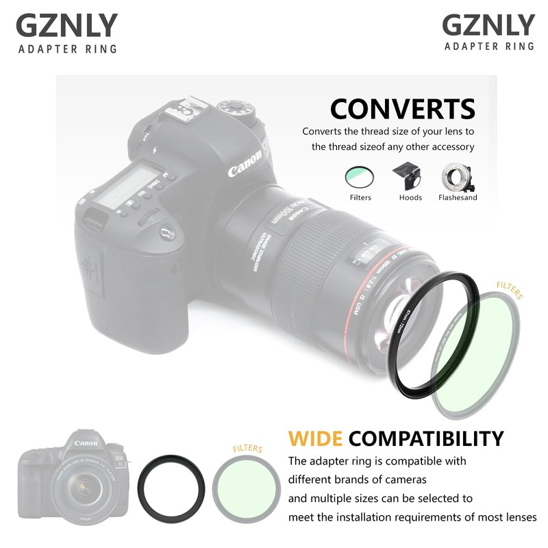 82mm to 72mm Step Up Ring Filter Adapter Black Metal