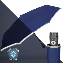 PERLETTI Umbrella Blue Reflector Men Women Mini Automatic Handbag Windproof Safe Stable Robust - Pocket Umbrella Large Lightweight Windproof Storm Proof with Glass Fibre (Up to Automatic)