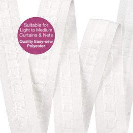 The Bead Shop 25 mm Tined Pencil Pleat Curtain Headband 10 Metres, Removable Curtain (White, 25 mm - 10 Metres)
