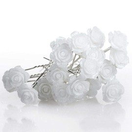 AKOAK 20 Pcs Bridal Wedding Hair Pins, White Rose Flower Hair Pins