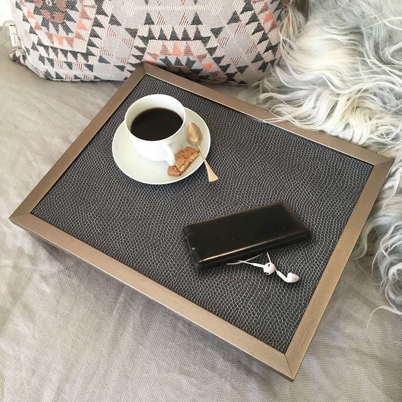 BLACK LEATHER LAP TRAY: Bean Bag Cushioned Laptop Desk, Padded