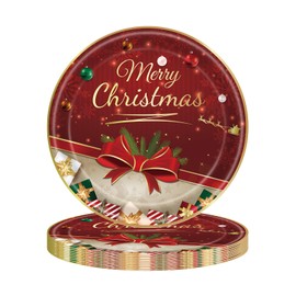 24PCS Christmas Paper Plates 18cm,Disposable Paper Plates 7 inch Red Xmas Paper Round Dinner Plates Tableware Party Plates for Birthday,BBQs,Christmas,Picnic,Kids Shower Party Plates Supplies