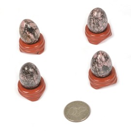 Justinstones Matrix Rhodonite Natural Gemstone Quartz 30mm Egg Shaped Crystal Healing Chakra Energy Balancing Meditation Home Office Decor Stone with Stone Stand