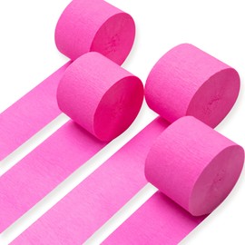 PartyWoo Crepe Paper Streamers 4 Rolls 328ft, Pack of Deep Pink Crepe Paper for Party Decorations, Wedding Decorations, Birthday Decorations, Baby Shower Decorations (1.8 Inch x 82 Ft/Roll)