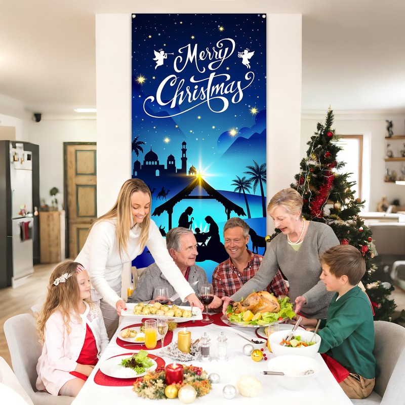 Nativity Scene Christmas Door Cover for Front Door - Fabric