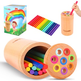 FICCURYS Toddler Montessori Toys,Baby Wooden Color Sorting Stick Toys for 18 Months Old Toddlers,Fine Motor Toys Sensory Matching Games, Kids Educational Toys for Boys Girls Gifts