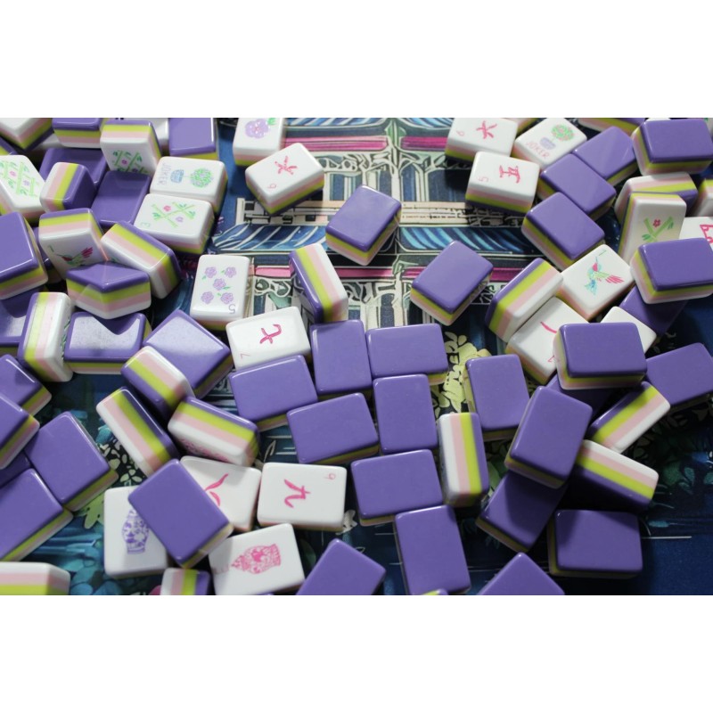 Purple American Mahjong 4-Layer Acrylic Tiles with 160 Cards Engraved