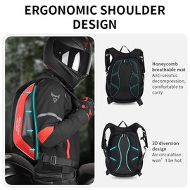 mjmoto Motorcycle Backpack Waterproof Large Capacity Carbon Fiber Rider Backpack Hard Shell Reflective Motorbike Travel Suitcase Light Version (Blue)