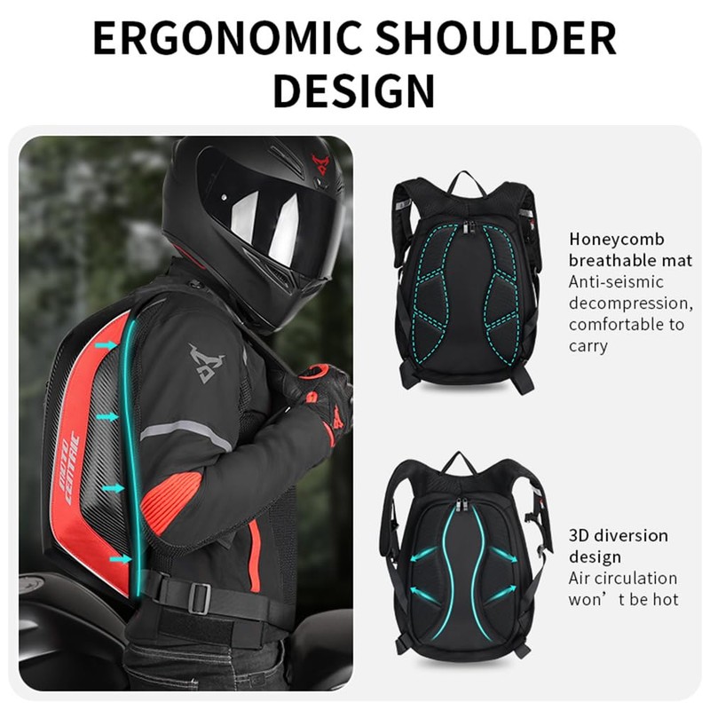 mjmoto Motorcycle Backpack Waterproof Large Capacity Carbon Fiber Rider Backpack