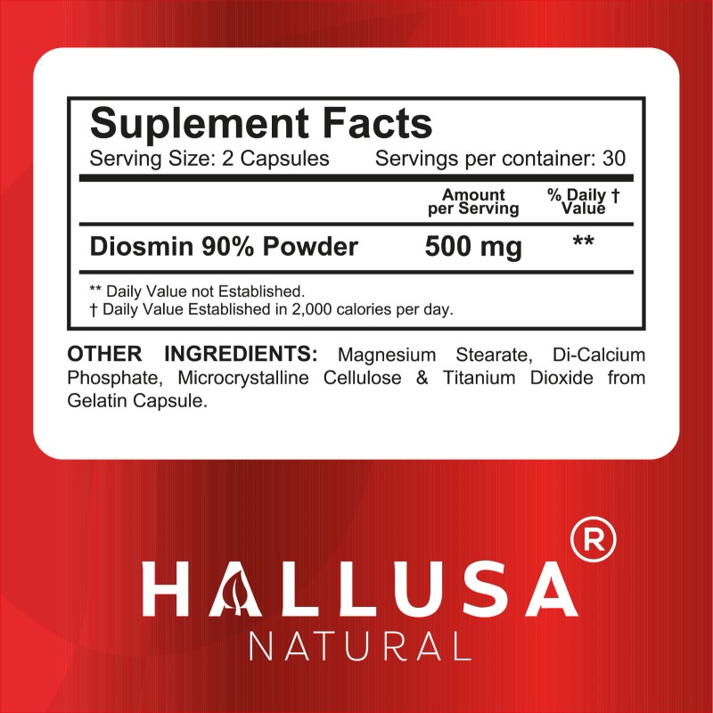 Hallosmine Plus Diosmin 500mg Varicose Veins, Hemorrhoids, Heavy Legs -