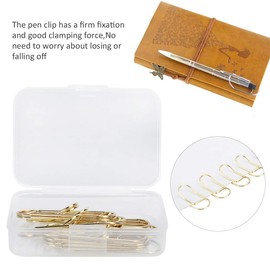 Lwuey Metal Pen Clip, Golden Paper Clip Holder, Pen Clips, Clip Assistant Notebook, Stainless Steel Pen Holder, Pen Size, Clipboard, Diaries, School or Office Use, Storage Box, 24 Pieces