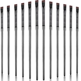 Maitys 12 Pieces Eyeliner Eyebrow Fine Angled Brush Slanted Eyeliner Makeup Tip Thin Slanted Flat Angle Artificial Bristles Eyebrow Brush for Cosmetic(Black)