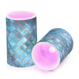 ALAZA Teal Turquoise Blue Flickering Flameless Candles Battery Operated with Remote Timer,Tea Light Candles LED Pillar Votive Candles Set of 2 for Outdoor Indoor Decorations