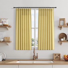 Joywell - Cortinas cortas de lino plisadas amarillas de 40 pulgadas de largo, juego de 2 paneles para la parte trasera de la cocina, con pestañas grue